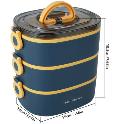 2000ML Portable 3 Layer Lunch Box - Leakproof Microwavable Food Container