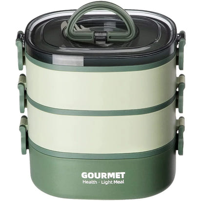2000ML Portable 3 Layer Lunch Box - Leakproof Microwavable Food Container