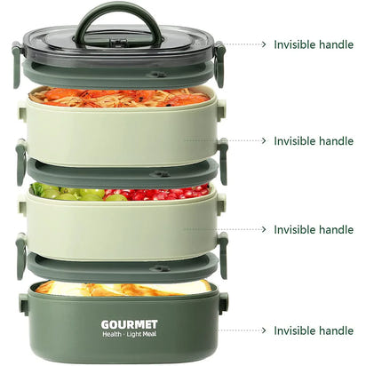 2000ML Portable 3 Layer Lunch Box - Leakproof Microwavable Food Container