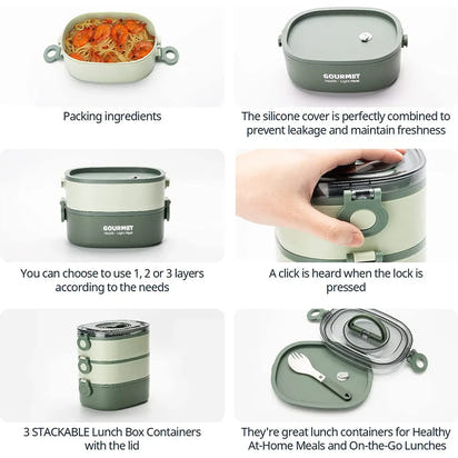 2000ML Portable 3 Layer Lunch Box - Leakproof Microwavable Food Container