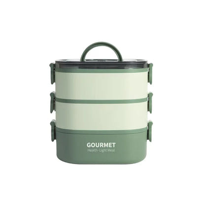 2000ML Portable 3 Layer Lunch Box - Leakproof Microwavable Food Container