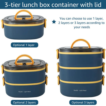 2000ML Portable 3 Layer Lunch Box - Leakproof Microwavable Food Container