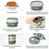 2000ML Portable 3 Layer Lunch Box - Leakproof Microwavable Food Container