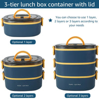 2000ML Portable 3 Layer Lunch Box - Leakproof Microwavable Food Container